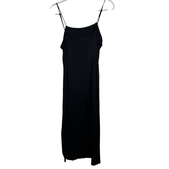 AKRIS PUNTO US 12 Black Vegan Silk Slip Dress Viscose Square Neck LBD Basic Mod - Picture 7 of 13